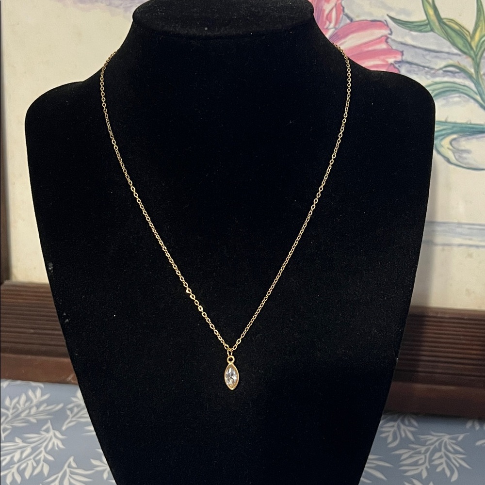 gold plated stainless steel marquise charm necklace